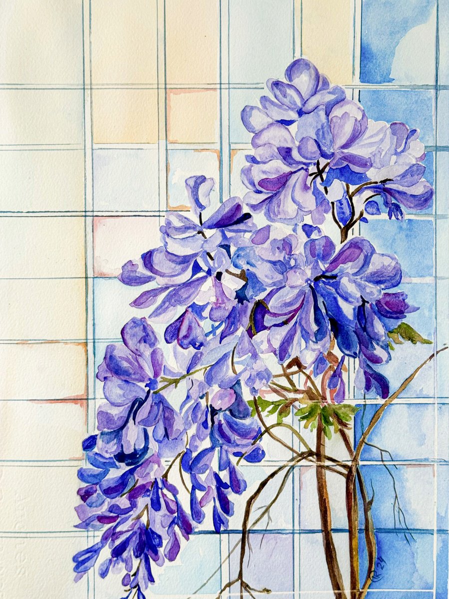 Photorealistic Watercolour , Light Purple Wisteria By Irina Kurganskaya, 12 X 16, Artwork For Sale On Artfinder
