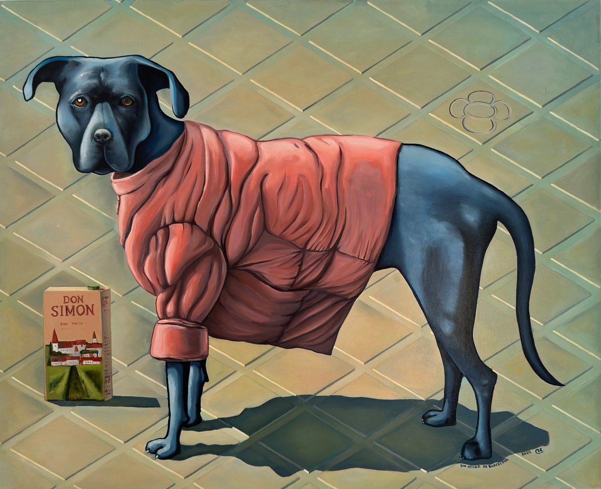 Surrealistic Animal Oil Painting By Oleg Markov, 39 X 31", Sin Hogar De Barcelona, Original Artwork