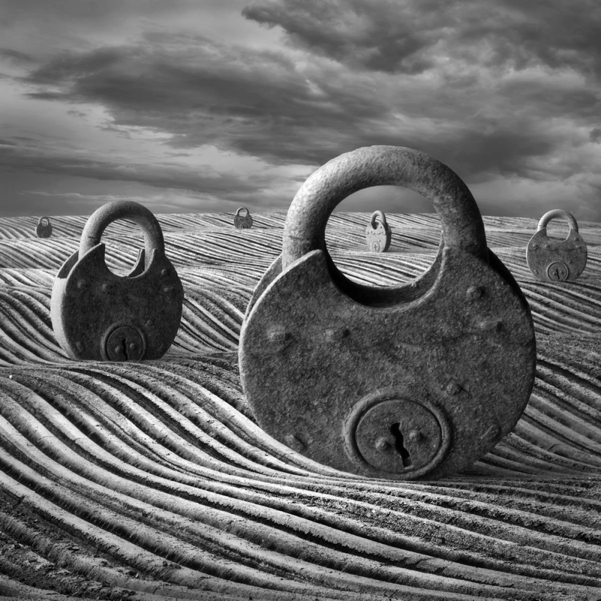 Locked Field, 100x100cm, silver canvas. by Dariusz Klimczak