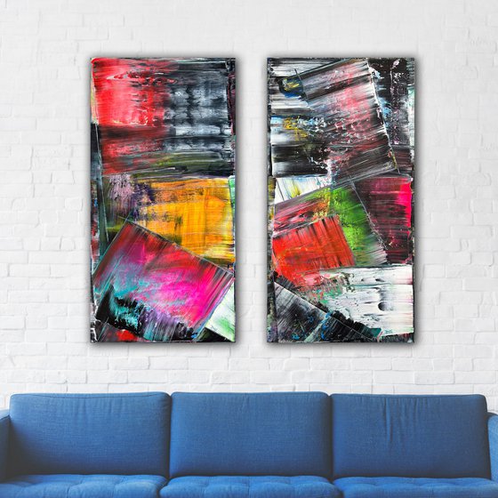 "Lie To Me Baby" - Save As A Series - Original PMS Large Abstract Acrylic Painting Diptych On Canvas - 48" x 48"