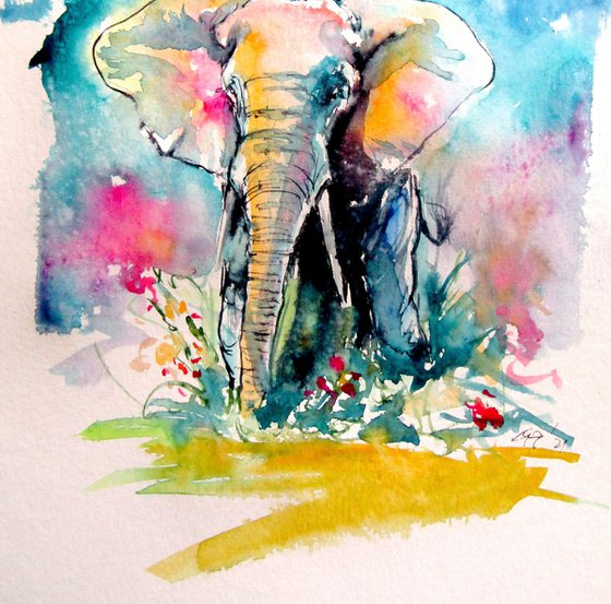Colorful elephant with flowers