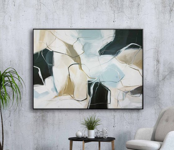 "Dream" Light blue black abstract art