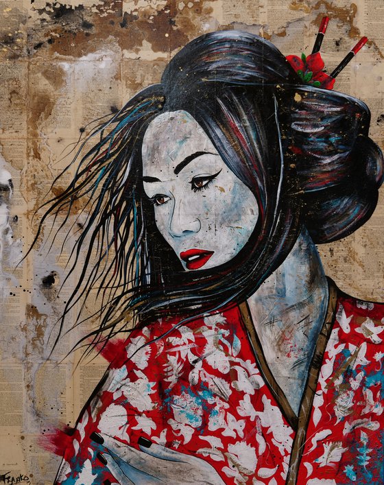120cm japan girl  Geisha street art graffiti australia canvas painting large 