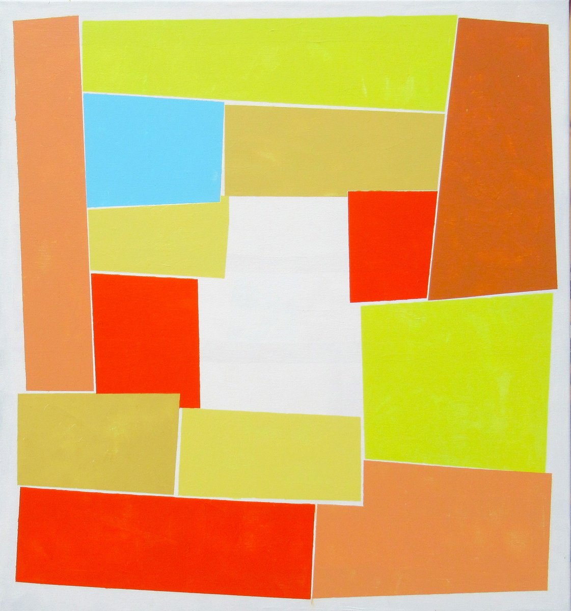 Geometric Abstract Acrylic Painting By Megha Hendrick., 26 X 28", Placid., Original Artwork