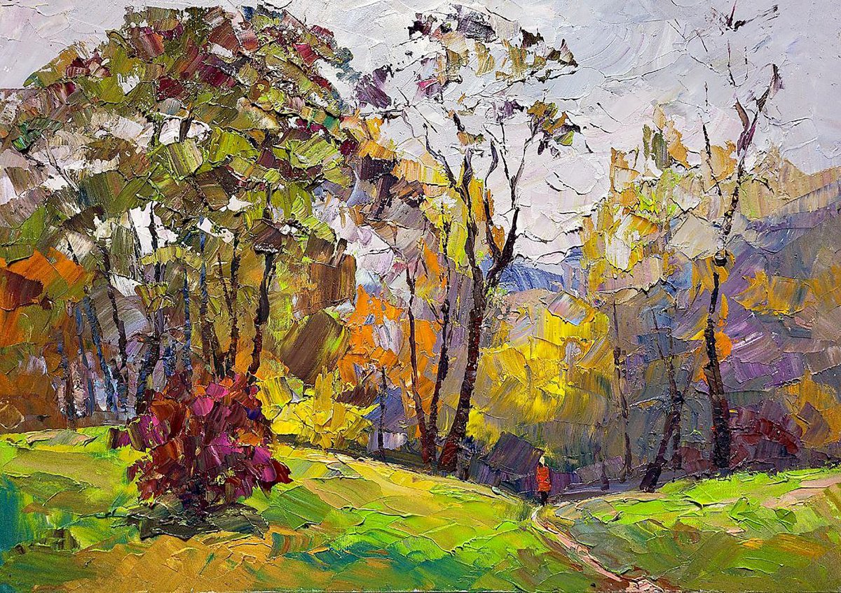 Impressionistic Landscape Oil Painting By Boris Serdyuk, 28 X 20, November, Original Artwork