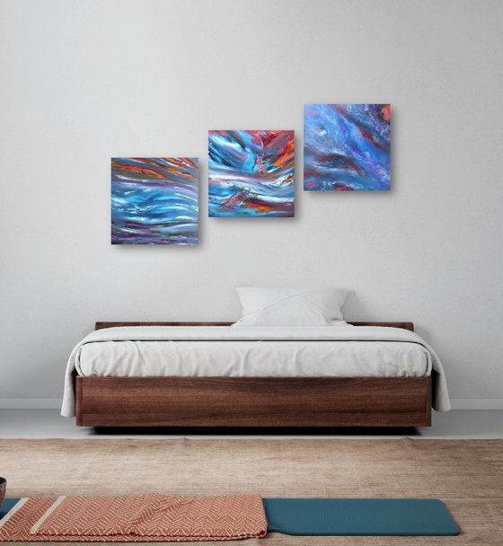 Sky transition - Trptych n° 3 Paintings, Original abstract, oil on canvas