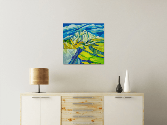 Cubism - Mountains (60x60cm, cubism, oil painting, ready to hang)