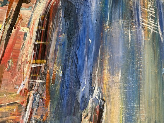 Brooklyn bridge, abstract impressionist painting 70x135cm