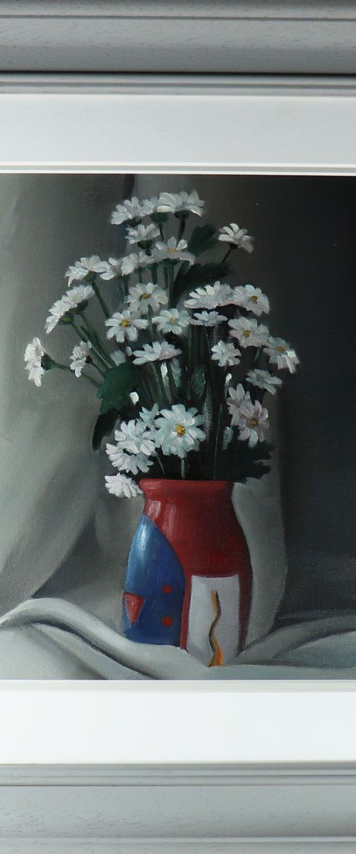 Daisies, Flower Painting in a Vase, Still Life Artwork by Alex Jabore