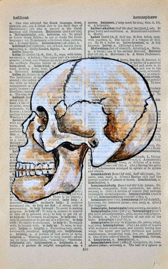 Skull - Collage Art on English Dictionary Vintage Page