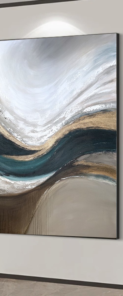 Teal Gold-Sculpted Currents by Tatiana Malinovscaia