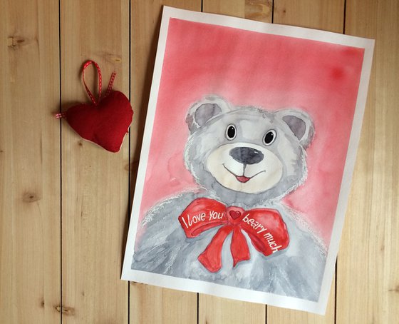 Valentine toy bear portrait - Cute gift idea for Valentine's Day - I love you beary much.