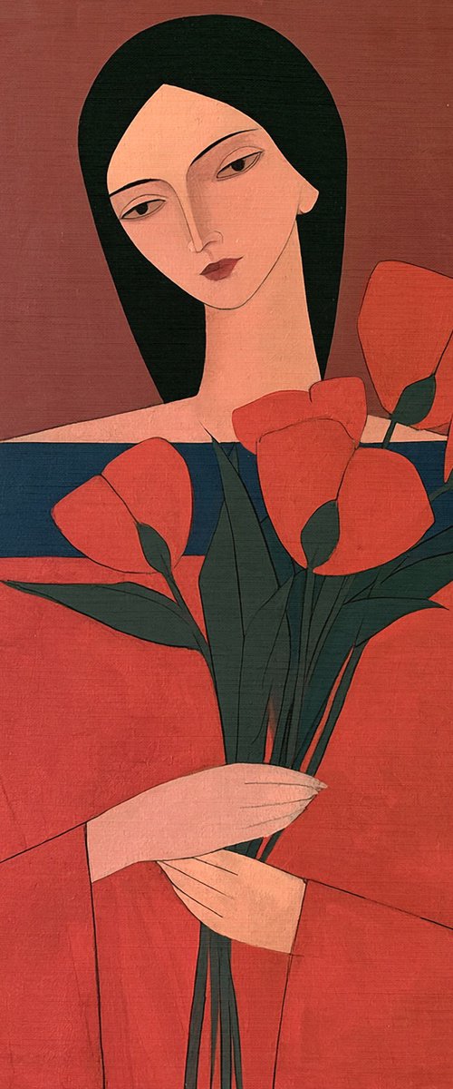 Woman with Red Poppies by Kosta Morr