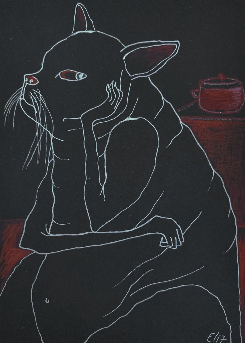 Expressive Animal Drawing By Elisheva Nesis, 9 X 13, Thoughts, Original Artwork