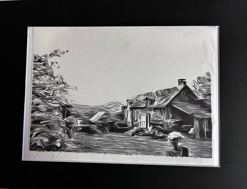 Cottage farm drawing by Tony Roberts
