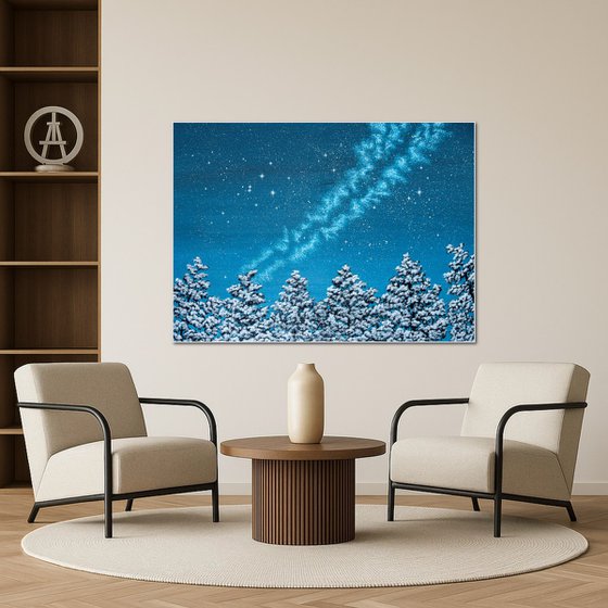 Starry Night Over Snowy Forest