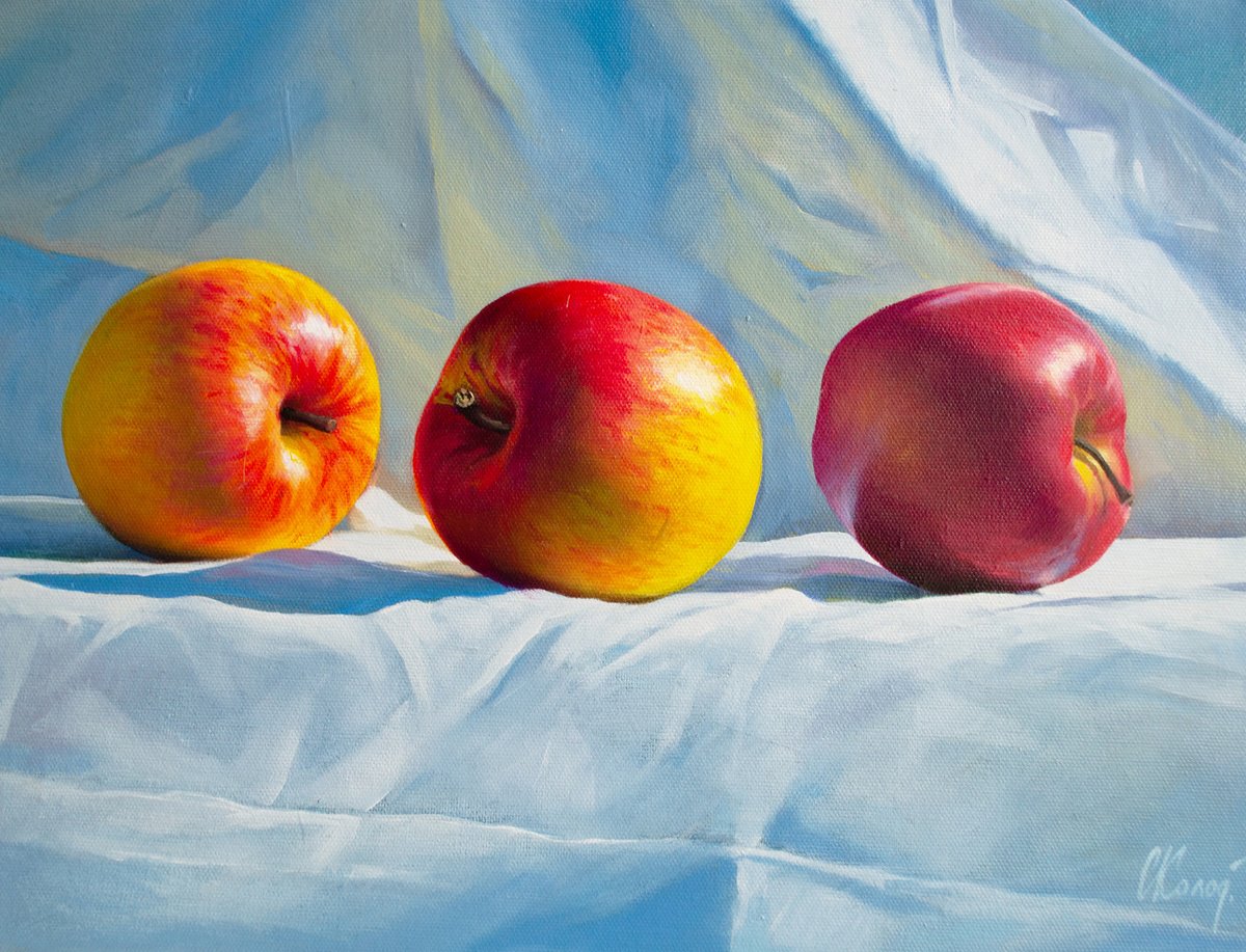 Photorealistic Oil Painting , Still Life With Apples By Kolodyazhniy Sergey, 16 X 12, Artwork For Sale On Artfinder