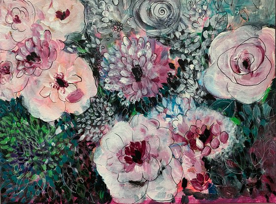 Flower Painting Wall Art, Acrylic on Canvas Home Decor Original Artwork For Sale