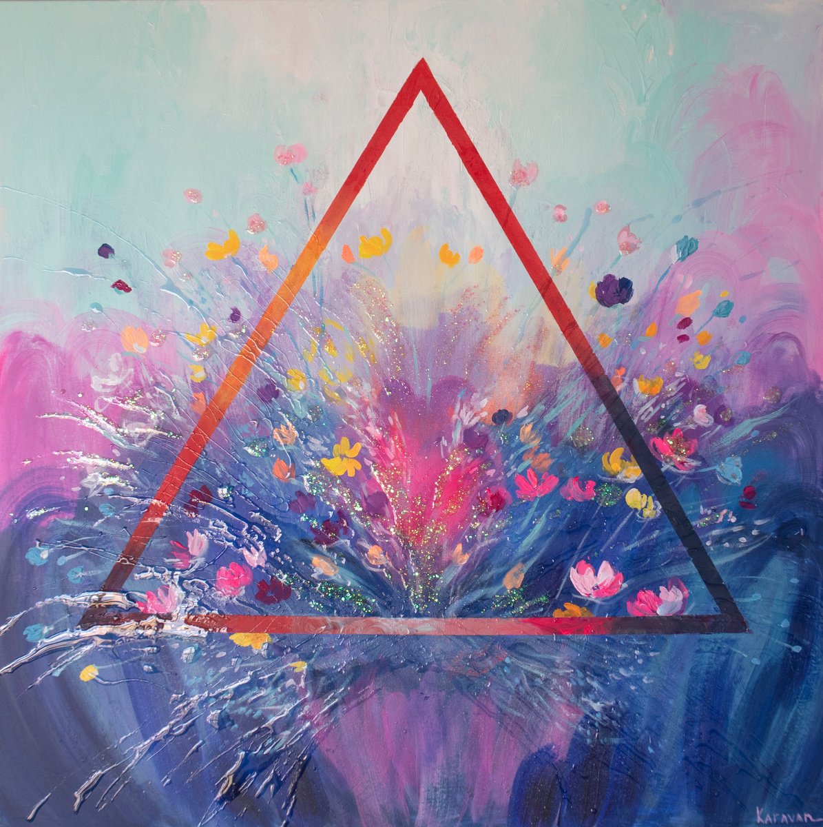 Impressionistic Botanical Acrylic Painting By Nataliia Karavan, 36 X 36", Lost In The Game, Original Artwork