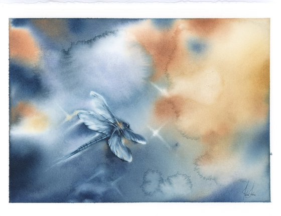 Glimpse III - Dragonfly Watercolor Painting