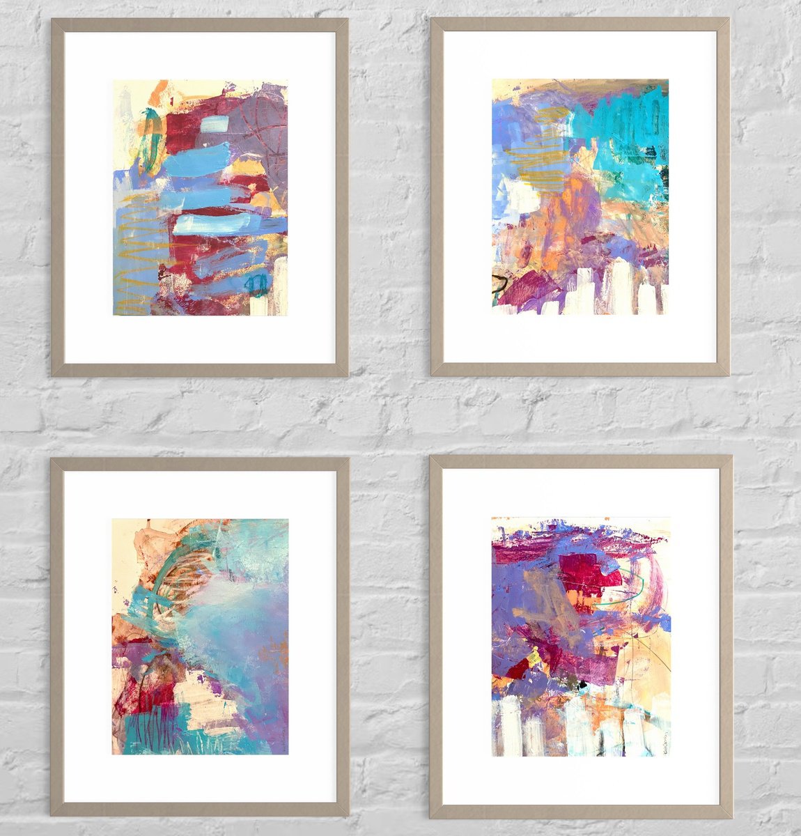 Organic Abstract Acrylic Painting By Kat Crosby, 18 X 24", Land Of The Midnight Sun 1, 2, 3, 4, Original Artwork