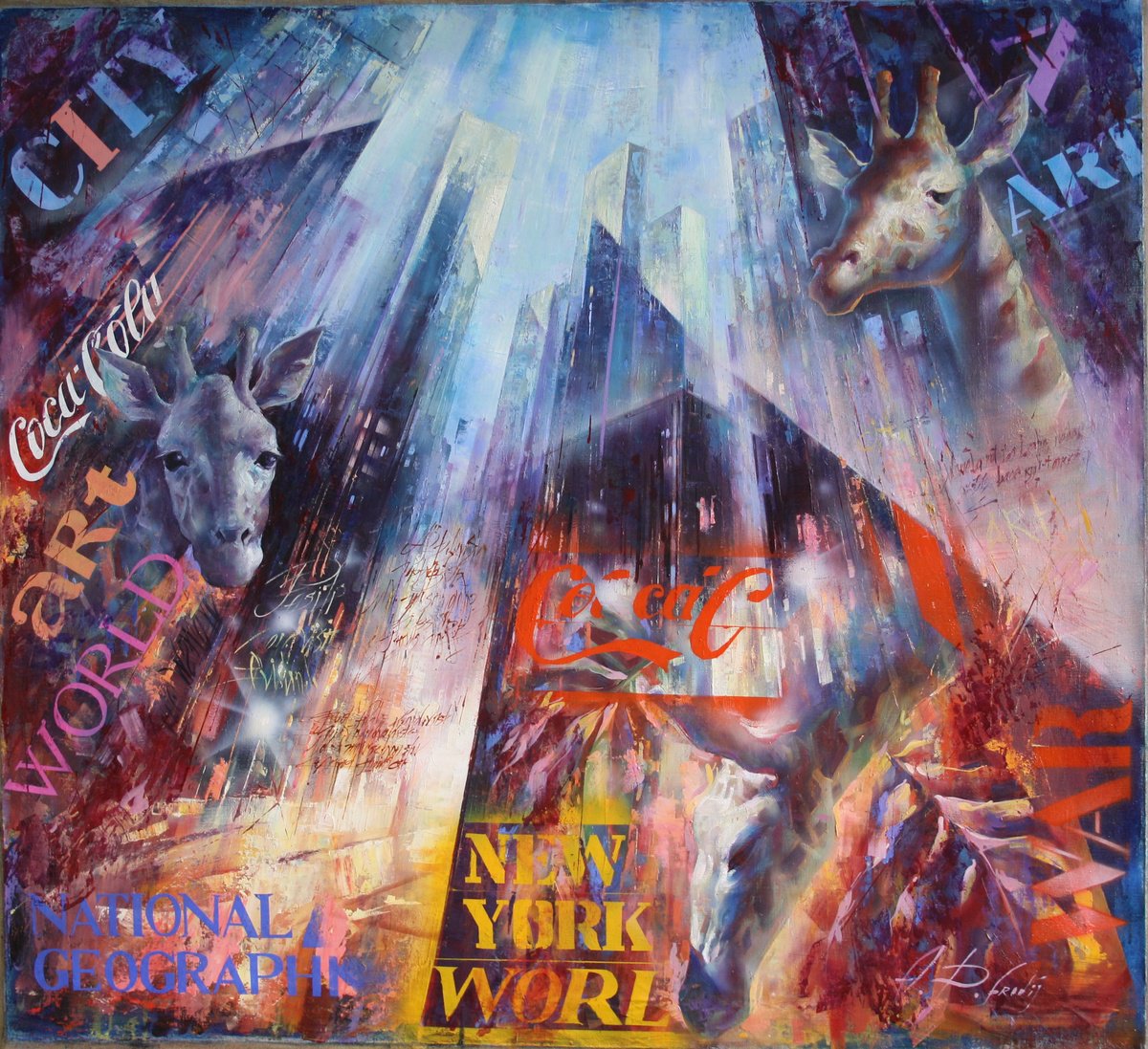 Surrealistic Cityscapes Oil Painting By Alexandr Dobrodiy, 47 X 43, ???????? ?????., Original Artwork