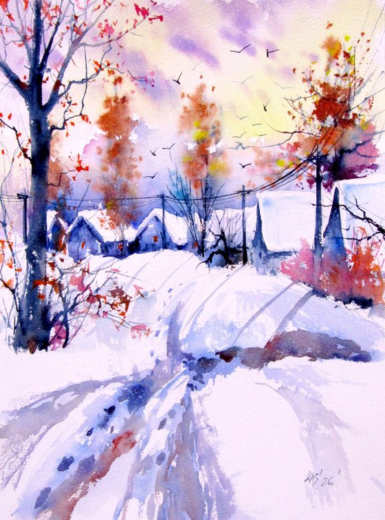 Snowy village serenity