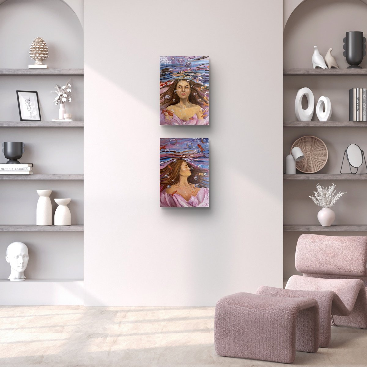 Impressionistic Portrait Oil Painting By Aisylu Burangulova, 12 X 16, Underwater 2, Original Artwork