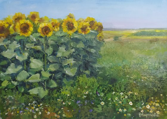 Landscape with sunflowers