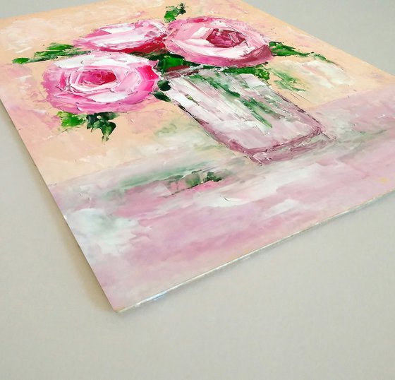 Bouquet roses pink background