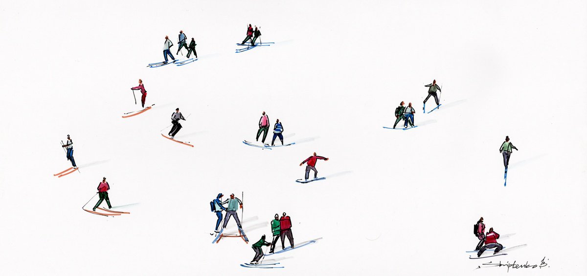 Photorealistic Painting , Ski Slope By Bogdan Shiptenko, 17 X 9, Artwork For Sale On Artfinder