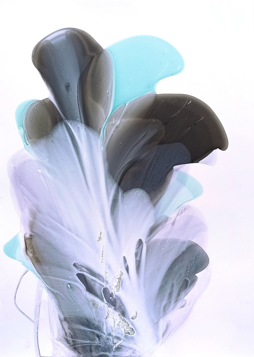 Organic Abstract Acrylic Painting By Viktoriia Epifanova, 20 X 28", Abstract Flower Blue Black, Original Artwork