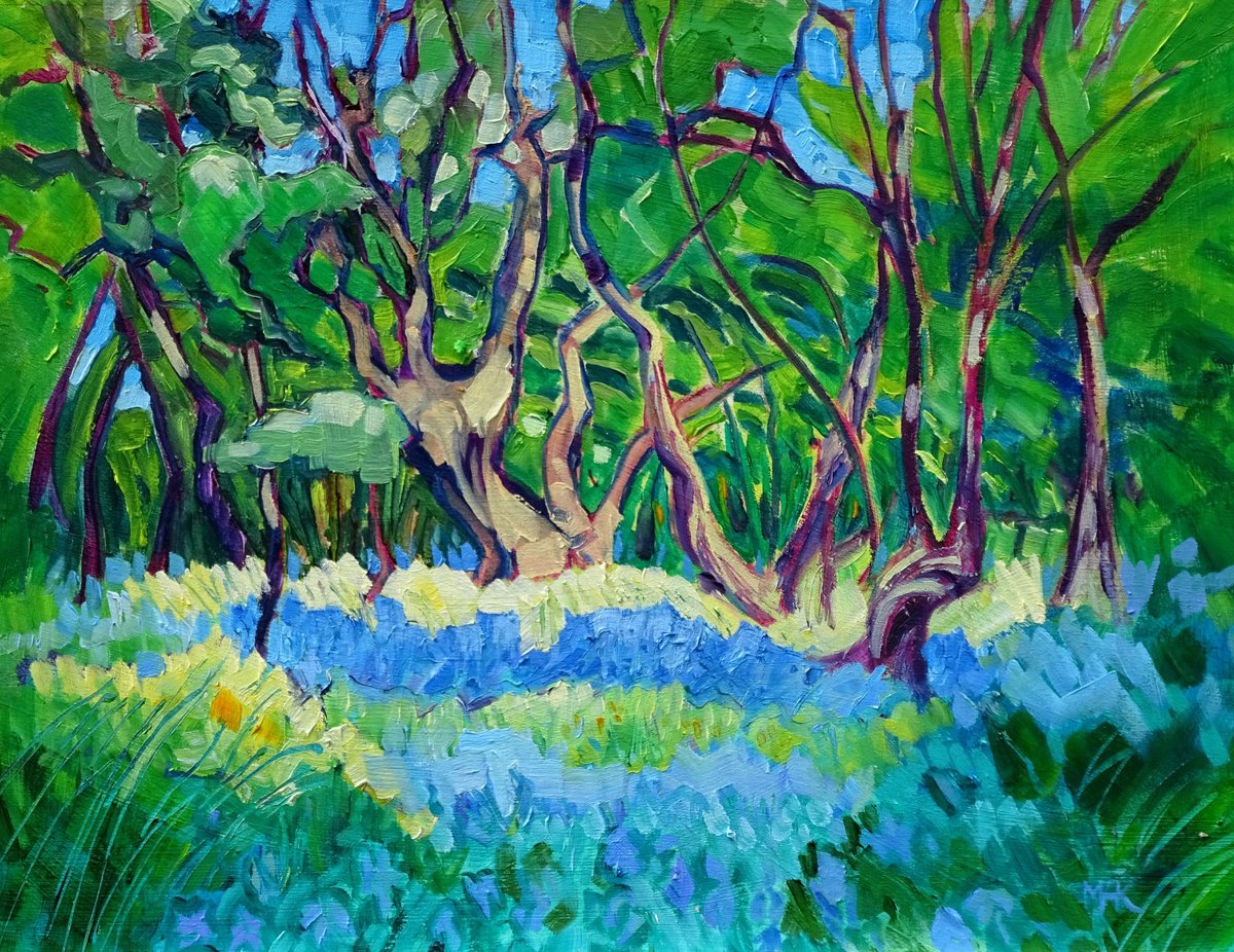 Impressionistic Landscape Oil Painting By Mary Kemp, 14 X 11", Secluded Woodland, Original Artwork