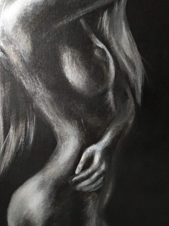 Erotic Art Naked Woman Black and Silver Decor