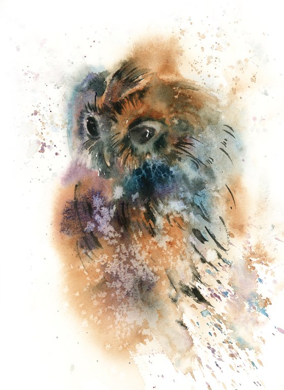 Colorful Owl Watercolor Painting