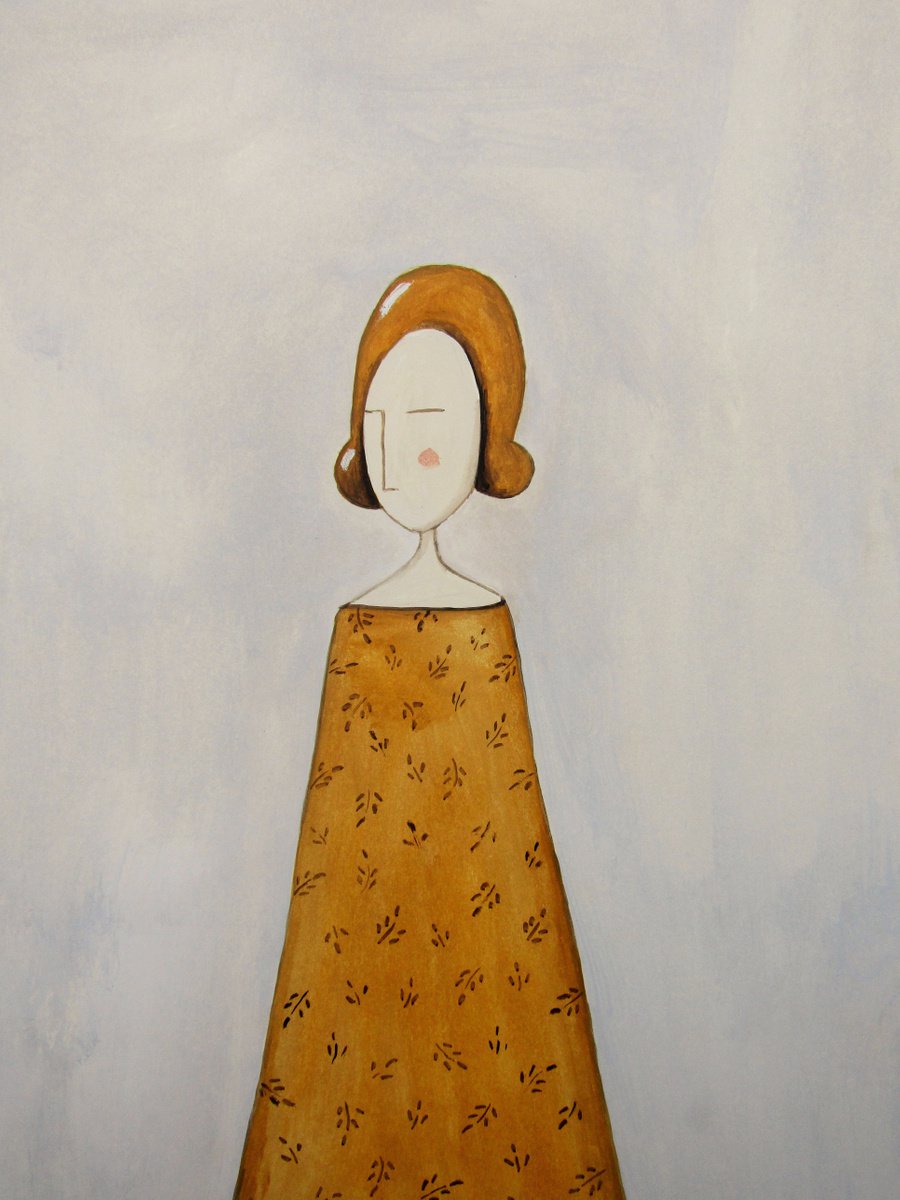 The Lady in yellow dress - oil on paper by Silvia Beneforti