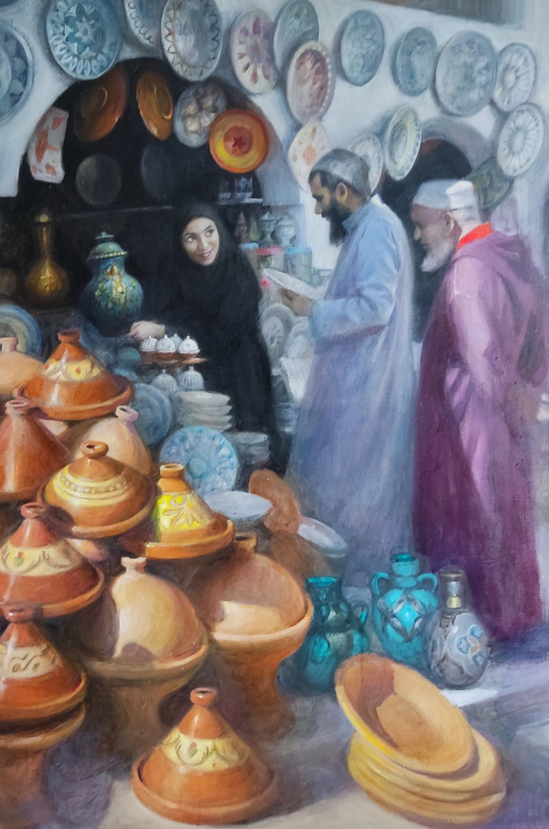 Photorealistic Oil Painting , Morocco. Pottery Shop By Helinda (Olga Muller), 31 X 47, Artwork For Sale On Artfinder