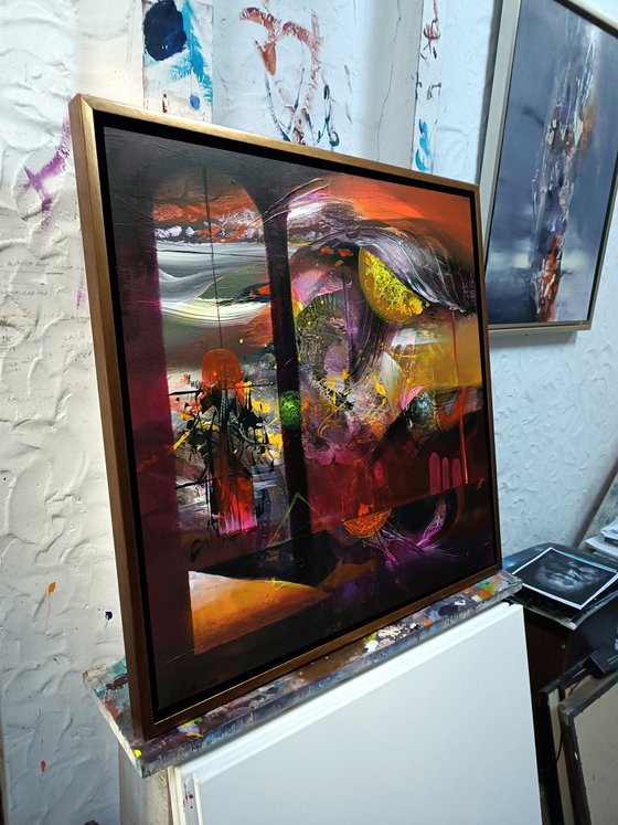 Large framed abstract mindscape autumn colors melancholia enigmatic masterpiece by O Kloska