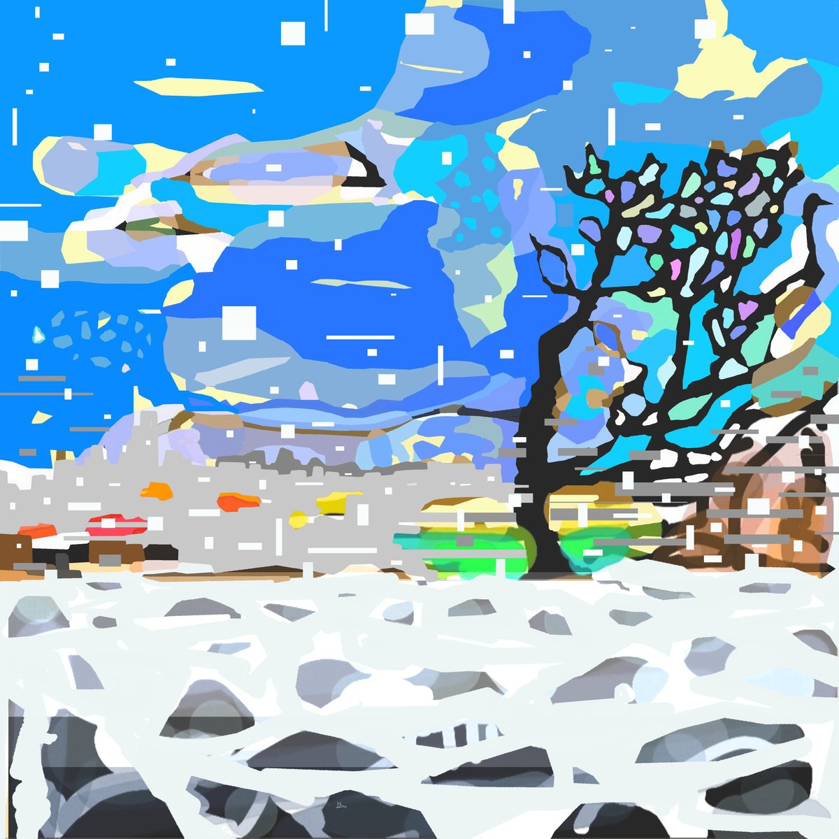 Urban And Pop Cityscapes Giclee Print By Alejos, 24 X 24, Blue Light, Original Artwork