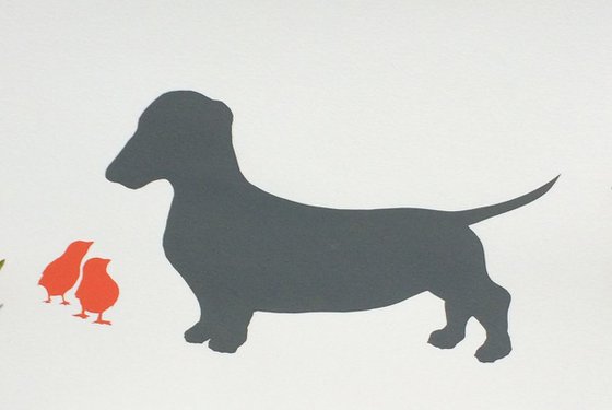 DACHSHUND AND CHICKS-FRAMED- UK delivery only