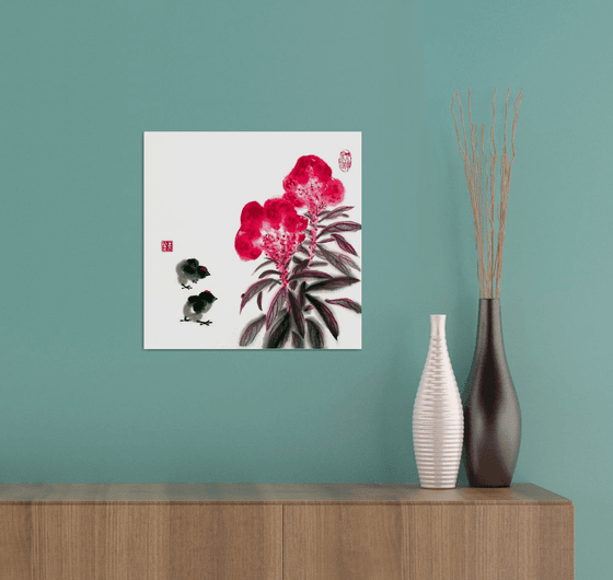 Celosia, Chicks and a Ladybug