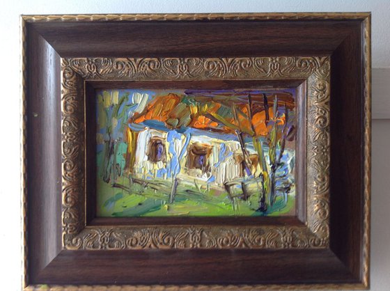 Old ukranian house Early autumn   landscape  fall  impressionistic modern original oil painting
