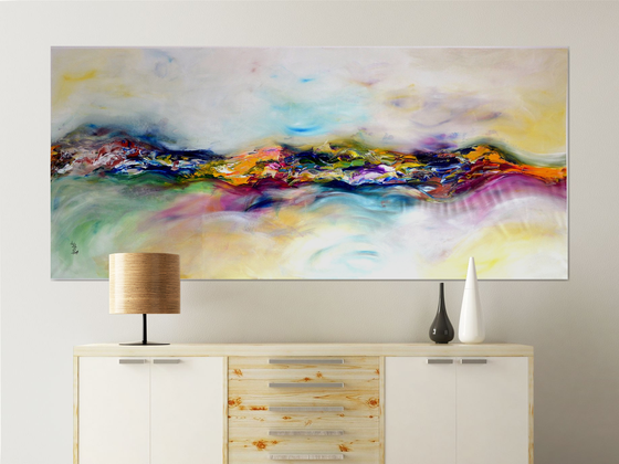 Fairy hills XXL 204X92 cm  unstretched painting, palette knife FREE SHIPPING