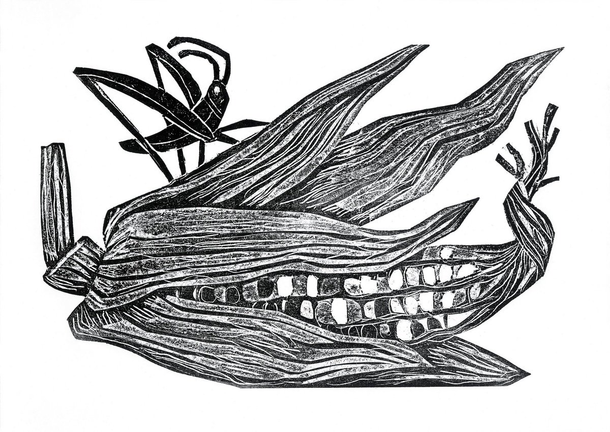 Typographic Botanical Print By Oleksandr Korol, 12 X 8", Grasshopper And Corn, Original Artwork