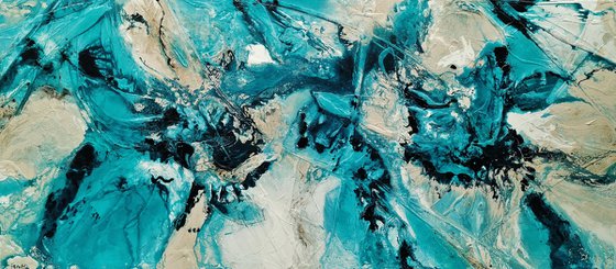 Creamed Honey Rush 270cm x 120cm Cream Teal Textured Abstract Art