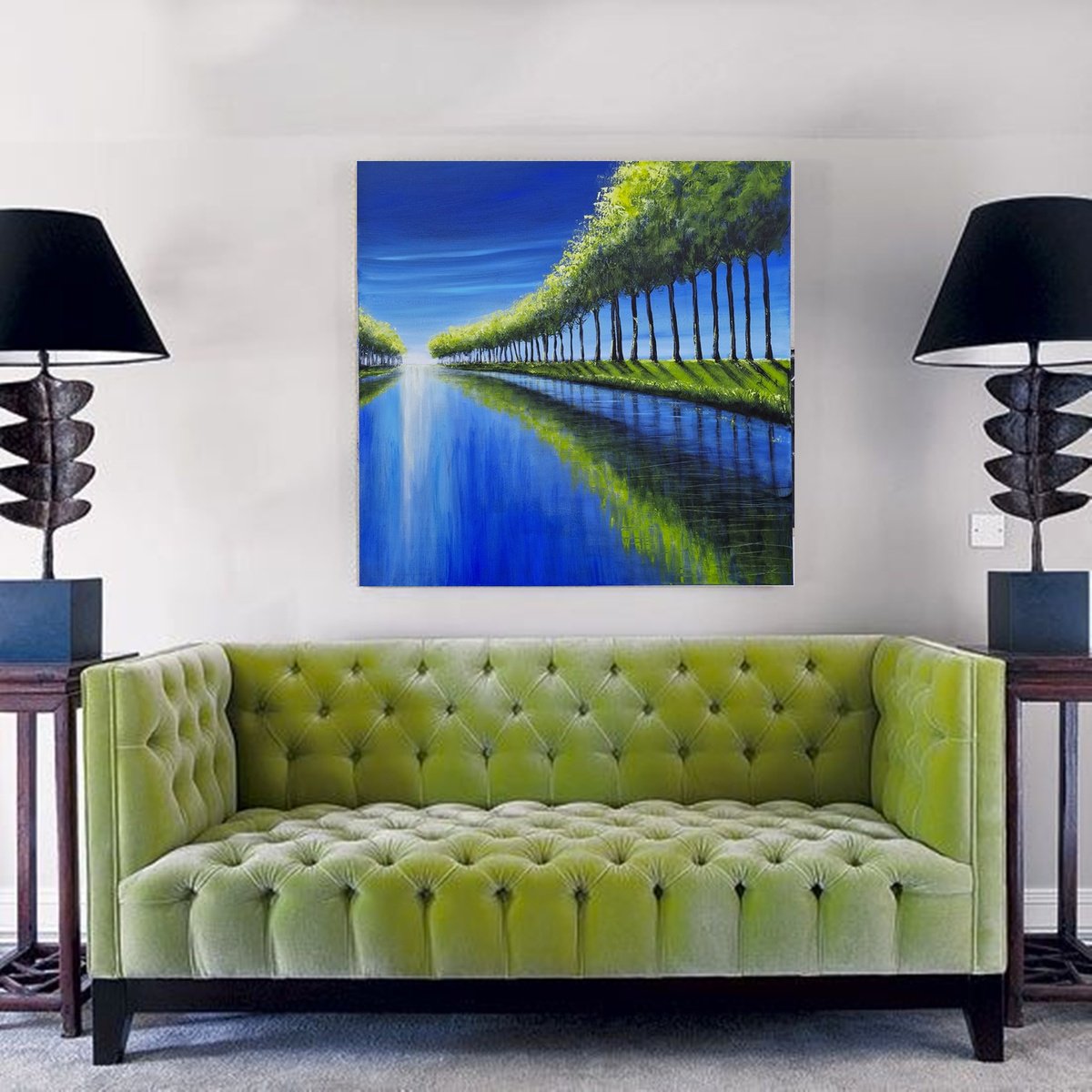 Impressionistic Landscape Acrylic Painting By Danijela Dan, 31 X 31, Mirroring Spring, Original Artwork