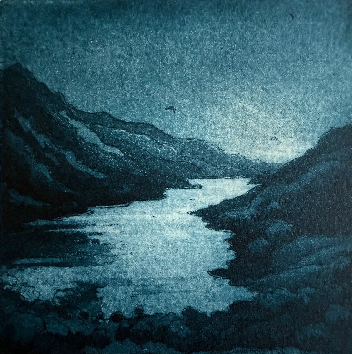 Graphic Landscape Etchings & Engravings By Rebecca Denton, 7 X 7", Loch Shiel, Original Artwork