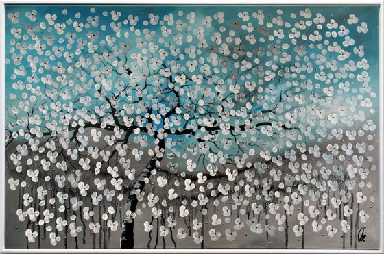 Blooming Silver  - Abstract Art - Acrylic Painting - Canvas Art - Framed Painting - Abstract Flower Painting - Ready to Hang