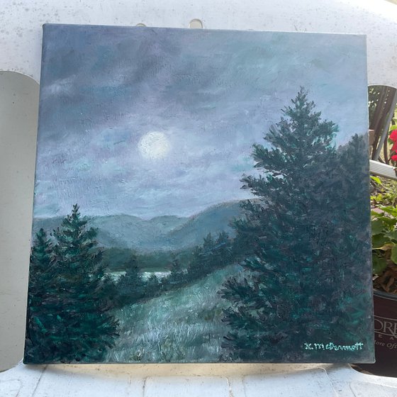 MOONLIT NIGHT - oil 12X12 inch stretched canvas