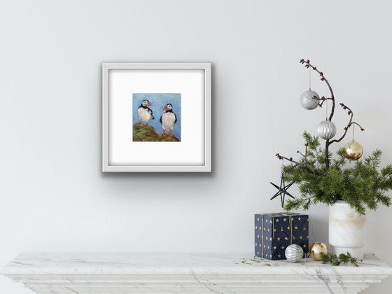 Bird portrait of couple puffins - Gift idea for bird lover